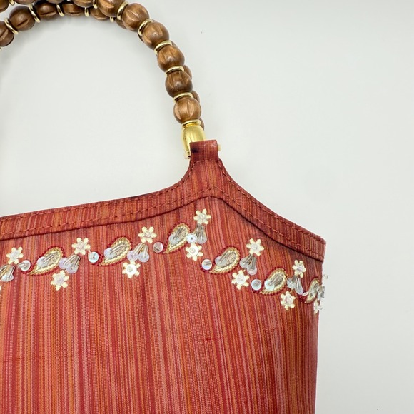 VTG Talbots Mini Bag Bucket Purse Y2K Beaded Handles Handbag Orange Pink - Picture 11 of 11